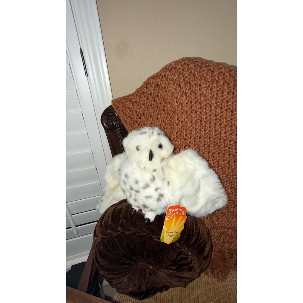 Folkmanis Snowy Owl Hand Puppet White Spotted Plush Bird 2236 New With Tags